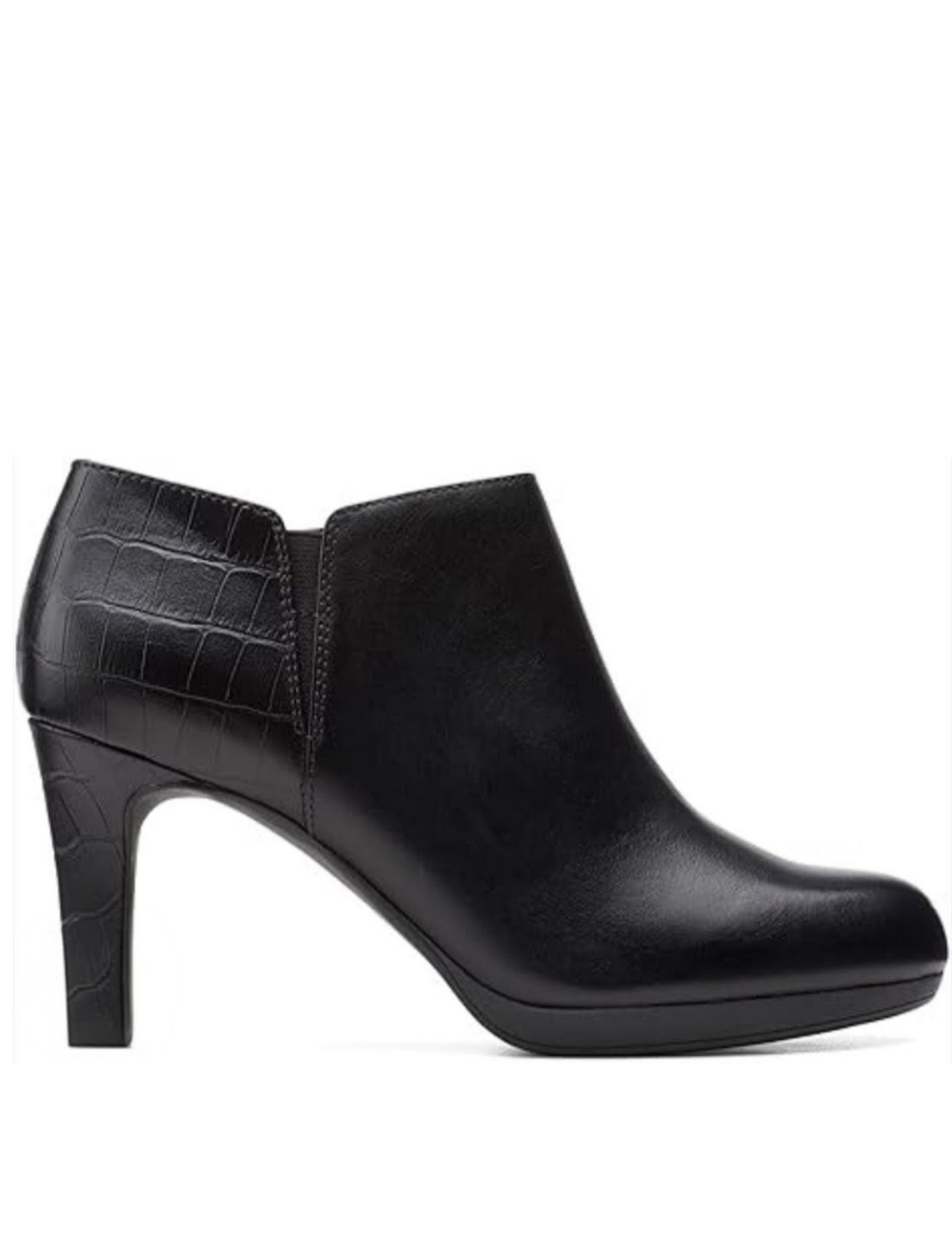 Clarks Adriel Lily Leather Heeled Zip-up Ankle Dress Boot Croc-Embossed Heel 9.5